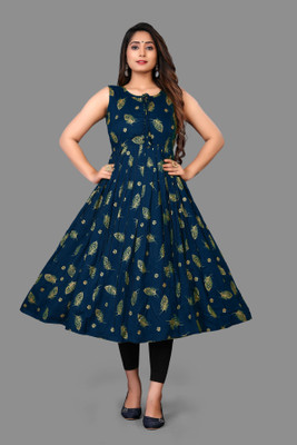 WARTHY ENTERPRISE Women Printed Flared Kurta(Blue)