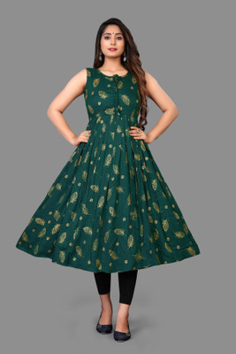 WARTHY ENTERPRISE Women Printed Flared Kurta(Green)