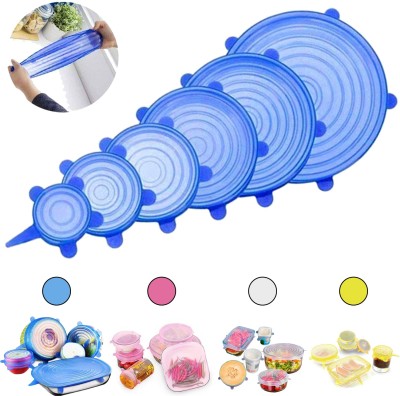BAS Silicon Reusable Strech Elastic Cover Lids Seal for Bowls Dishes Utensils Glass Flexible Strechable Microwave Multi Color (Color May Vary) 8.1 inch, 6.5 inch, 5.7 inch, 4.5 inch, 3.7 inch, 2.5 inch Lid Set(Silicone)