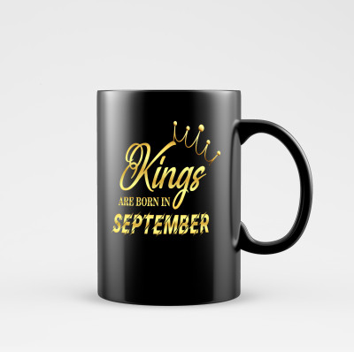 Dezzbee Kings Are born In September Designer Golden Printed Coffee/Tea, 330ML Black Ceramic Coffee Mug(330 ml)