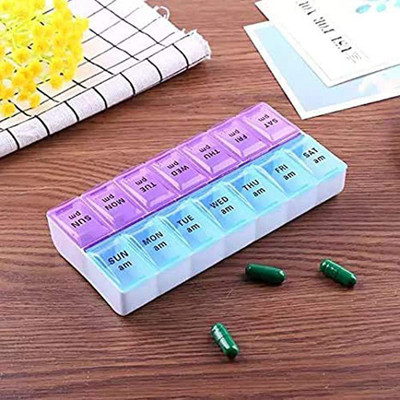 S M CREATION Monday to Sunday Pill Case- 2 Row 14 Squares Weekly 7 (AM-PM) Days Tablet Box Holder Medicine Storage Organizer Container Pill Box(Multicolor)