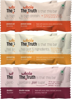 The Whole Truth Peanut Heavy | Pack of 6 | Protein Bars(312 g, Peanut cocoa, Peanut Butter, Double Cocoa)