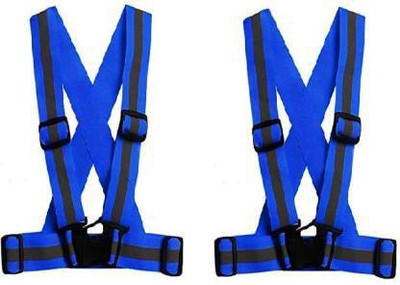 JEMEI Men's and Women's Nylon Safety Security Reflective Adjustable Cross Belt High Visibility Gear Stripe Vest (PACK OF 2) Safety Jacket(BULE)