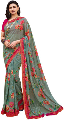 Hensi sarees shop Printed Bollywood Georgette Saree(Grey)
