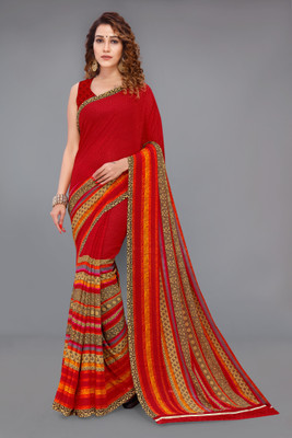 Anand Sarees Paisley, Striped, Floral Print Daily Wear Georgette Saree(Red)