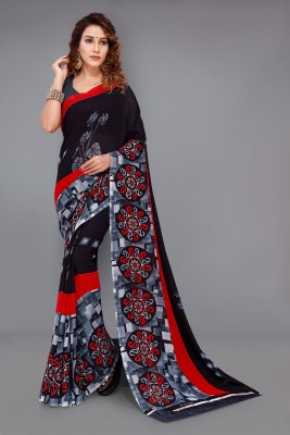 kashvi sarees Printed Daily Wear Georgette Saree(Black)