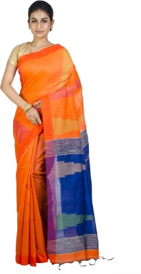 Upama Fabric Self Design Handloom Cotton Linen Saree(Orange)