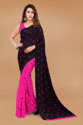 kashvi sarees Polka Print Daily Wear Georgette Saree(Black, Pink)