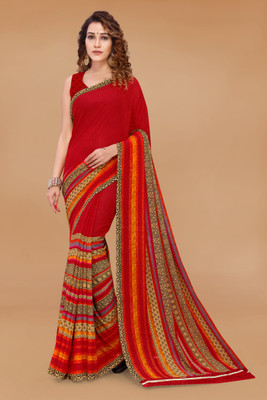 kashvi sarees Striped Daily Wear Georgette Saree(Red)