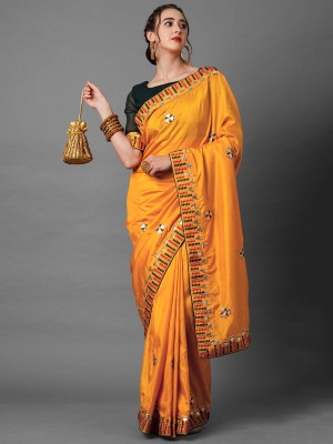 Ratnavati Embroidered Bollywood Silk Blend Saree(Mustard)