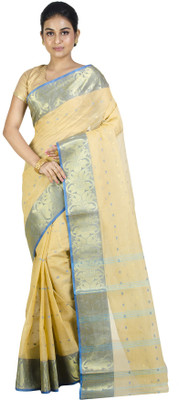 Akash Enterprise Self Design Handloom Handloom Pure Cotton Saree(Cream)