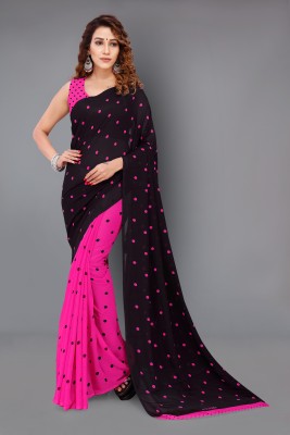 Anand Sarees Printed, Polka Print Daily Wear Georgette Saree(Black)