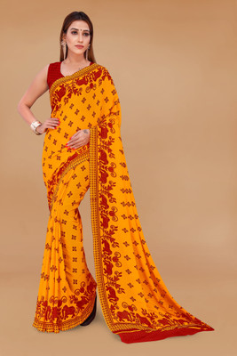 Anand Sarees Geometric Print Daily Wear Georgette Saree(Yellow)