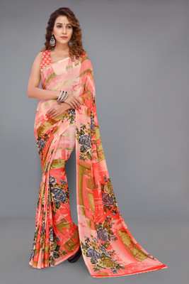 Anand Sarees Floral Print Daily Wear Georgette Saree(Orange)