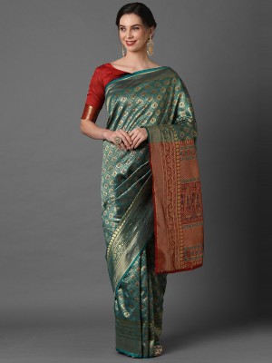 Ratnavati Woven Kanjivaram Silk Blend Saree(Green)