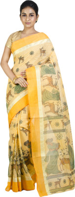 Akash Enterprise Self Design Handloom Handloom Pure Cotton Saree(Yellow)