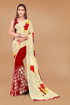 kashvi sarees Printed Daily Wear Georgette Saree(Red)