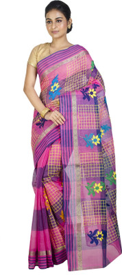 Akash Enterprise Embroidered Handloom Handloom Pure Cotton Saree(Pink)