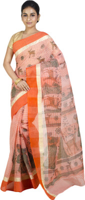 Akash Enterprise Self Design Handloom Handloom Pure Cotton Saree(Orange)