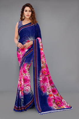 Anand Sarees Printed, Floral Print Daily Wear Georgette Saree(Blue)