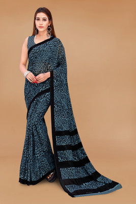 kashvi sarees Animal Print Daily Wear Georgette Saree(Grey)