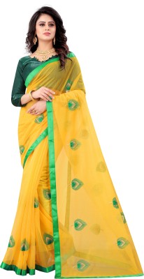 MWINDFALL FASHION Embroidered Bollywood Net Saree(Yellow)