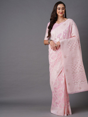Ratnavati Floral Print Banarasi Silk Blend Saree(Pink)