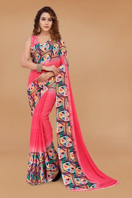 Anand Sarees Geometric Print Daily Wear Georgette Saree(Pink)
