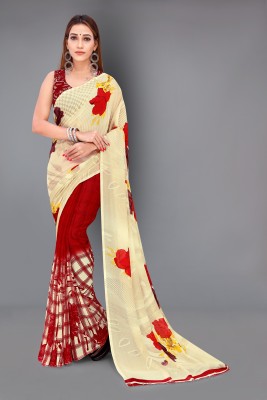 Anand Sarees Printed Daily Wear Georgette Saree(Red, Beige)