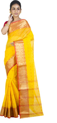 Akash Enterprise Self Design Handloom Handloom Pure Cotton Saree(Yellow)