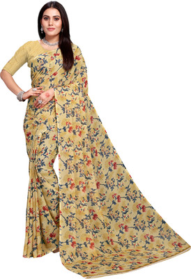 Kanooda Prints Printed Bollywood Georgette Saree(Beige)