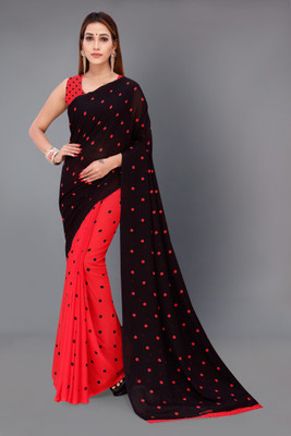 Anand Sarees Printed, Polka Print Daily Wear Georgette Saree(Black)