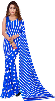 kashvi sarees Striped Daily Wear Georgette Saree(Blue)