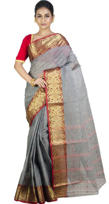 Akash Enterprise Self Design Handloom Handloom Pure Cotton Saree(Grey)