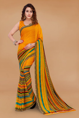 kashvi sarees Striped Daily Wear Georgette Saree(Yellow)