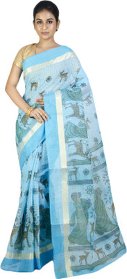 Akash Enterprise Self Design Handloom Handloom Pure Cotton Saree(Light Blue)