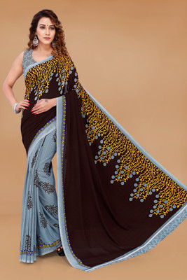 Anand Sarees Printed Daily Wear Georgette Saree(Black, Grey)