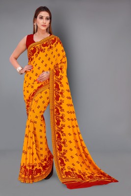 Anand Sarees Geometric Print Daily Wear Georgette Saree(Red, Yellow)