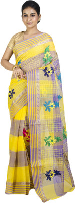 Akash Enterprise Self Design Handloom Handloom Pure Cotton Saree(Multicolor)