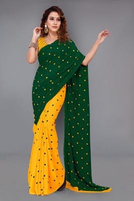 kashvi sarees Polka Print Daily Wear Georgette Saree(Green, Yellow)