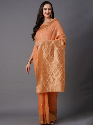 Ratnavati Self Design Kanjivaram Silk Blend Saree(Orange)
