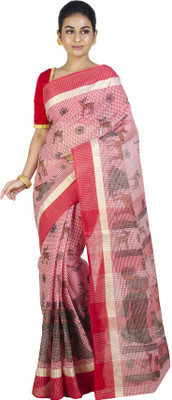 Akash Enterprise Self Design Handloom Handloom Pure Cotton Saree(Red)