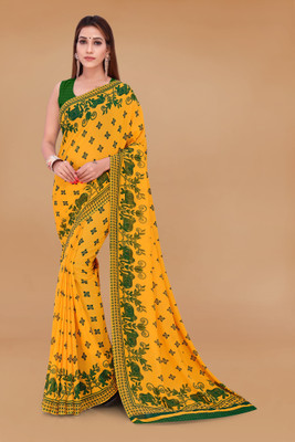 Anand Sarees Geometric Print Daily Wear Georgette Saree(Green, Yellow)