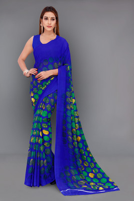 Anand Sarees Printed, Geometric Print, Polka Print Daily Wear Georgette Saree(Blue)