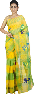 Akash Enterprise Self Design Handloom Handloom Pure Cotton Saree(Yellow)