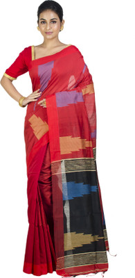 Upama Fabric Self Design Narayanpet Cotton Linen Saree(Red)