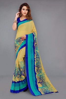 kashvi sarees Printed Daily Wear Georgette Saree(Blue, Beige)