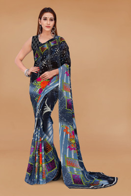 Anand Sarees Floral Print Daily Wear Georgette Saree(Grey)