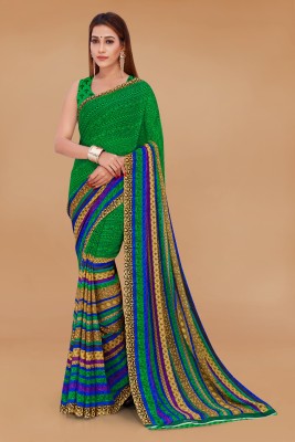 Anand Sarees Striped Daily Wear Georgette Saree(Green)