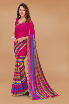 Anand Sarees Printed, Paisley, Striped Daily Wear Georgette Saree(Pink)